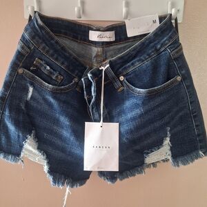 KanCan Dark Blue Distressed Jean Shorts